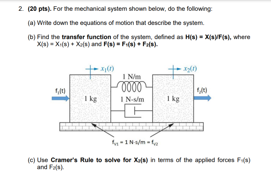 Solved 2. (20 pts). For the mechanical system shown below, | Chegg.com