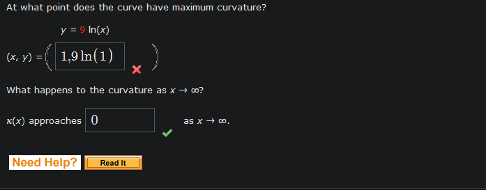 Solved At what point does the curve have maximum curvature? | Chegg.com