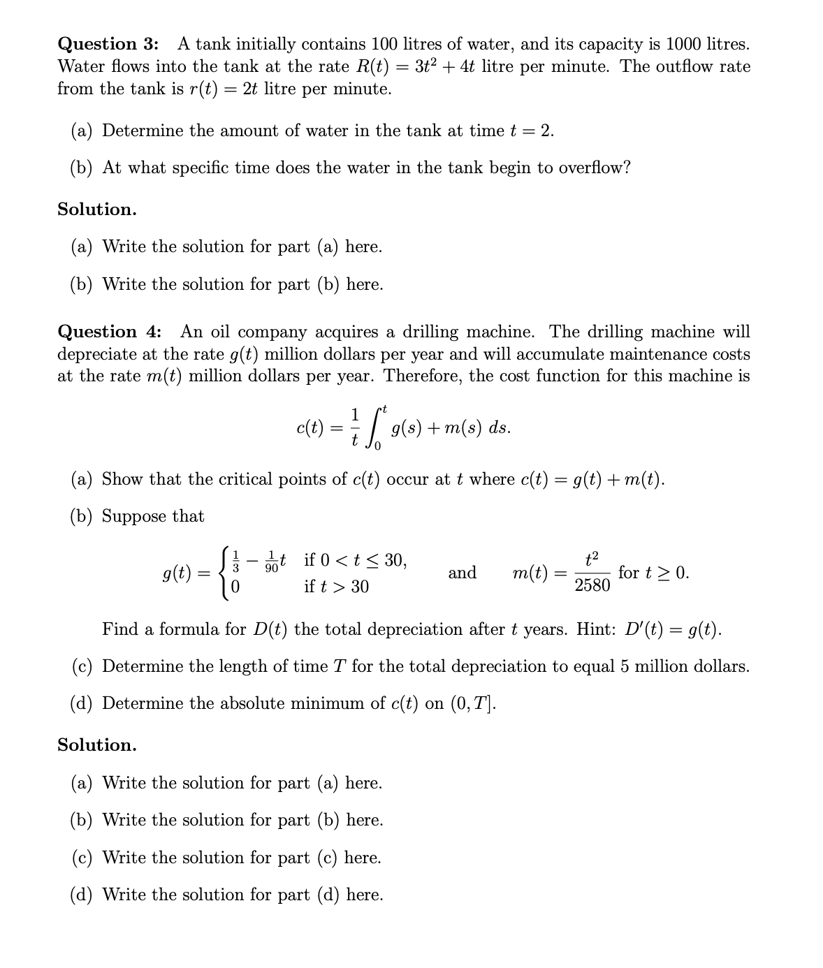 Solved Question 3: A tank initially contains 100 litres of | Chegg.com