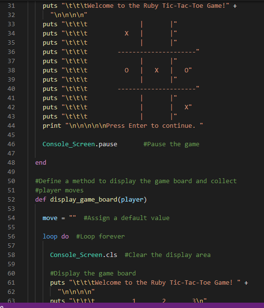 puts tttWelcome to the Ruby Tic-Tac-Toe Game! + nnnn puts ttt puts ttt X 11 puts ttt puts ttt put