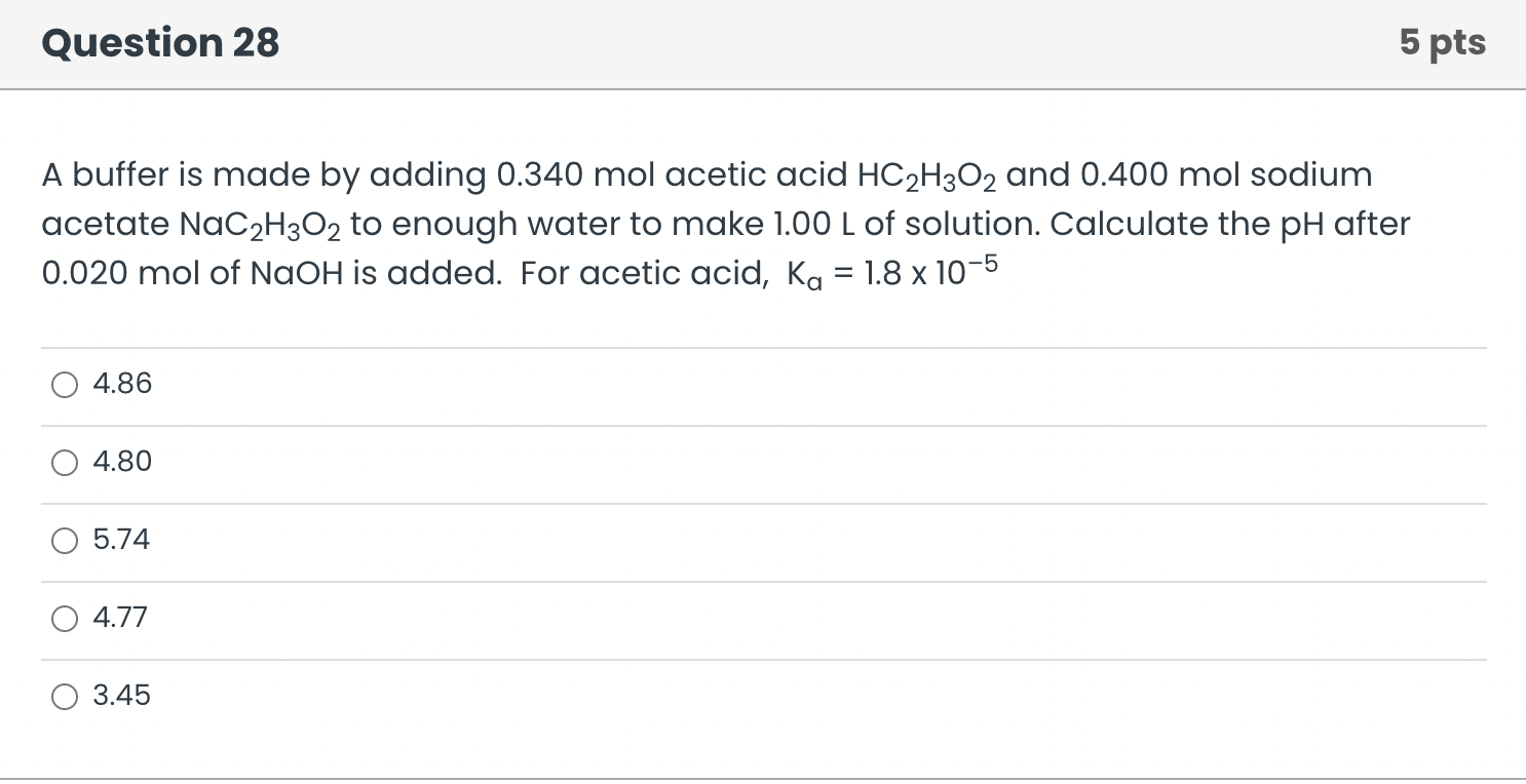 Solved A buffer is made by adding 0.340 mol acetic acid | Chegg.com
