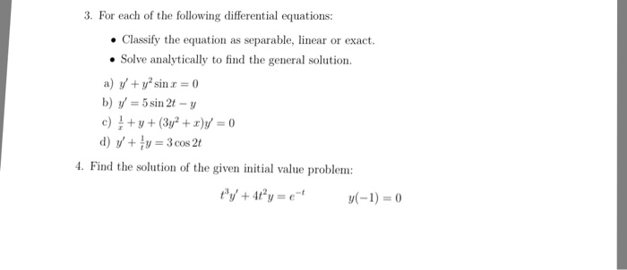 Solved 3 For Each Of The Following Differential Equations