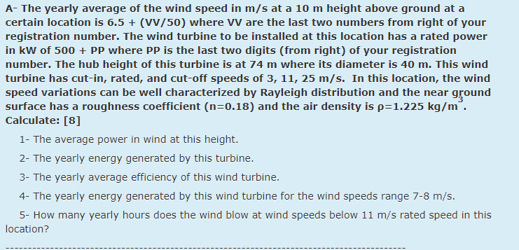 A- The yearly average of the wind speed in m/s at a | Chegg.com