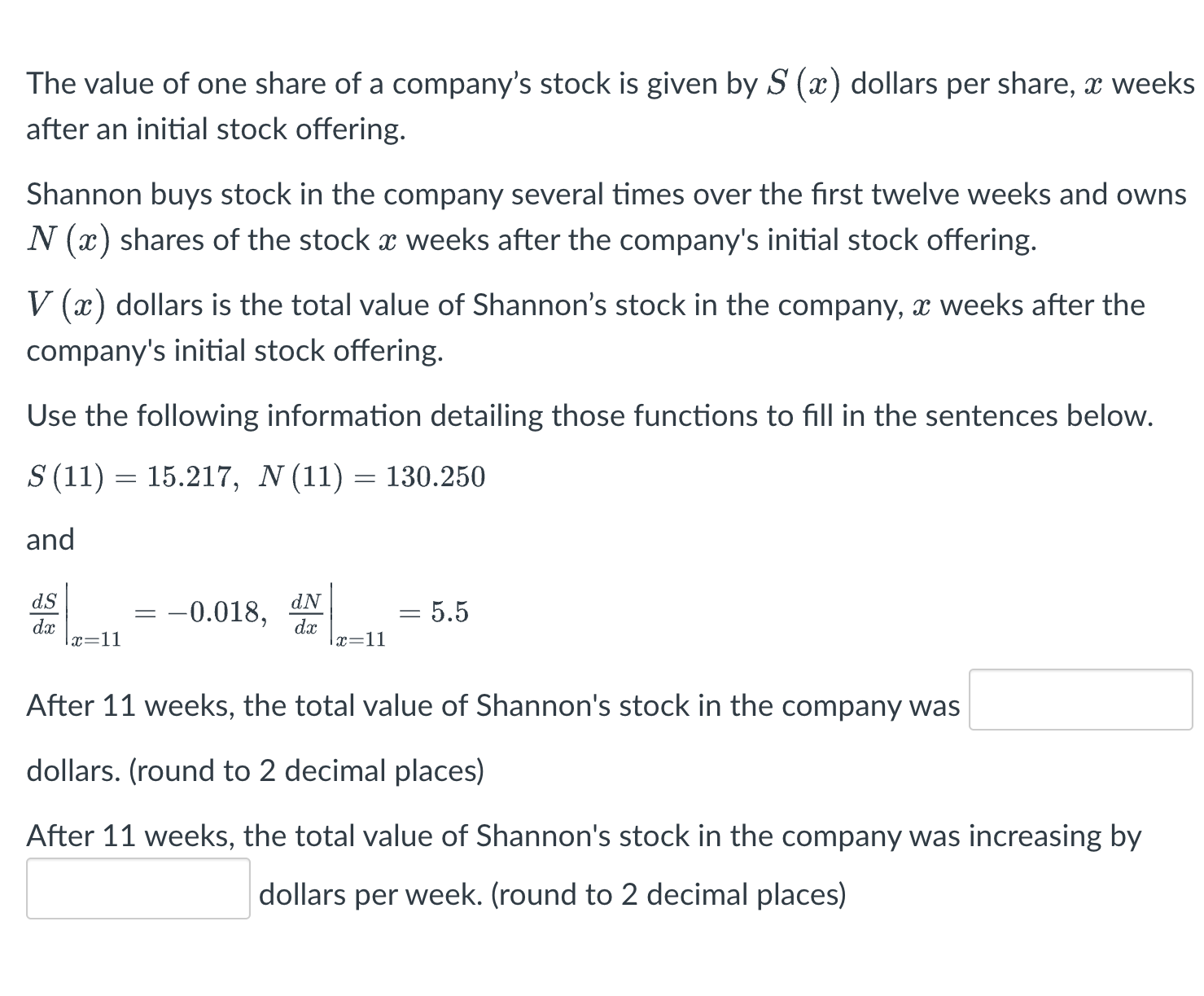 Solved The value of one share of a company's stock is given | Chegg.com