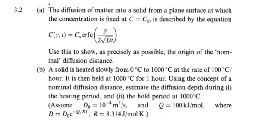 Solved (a) The diffusion of matter into a solid from a plane | Chegg.com