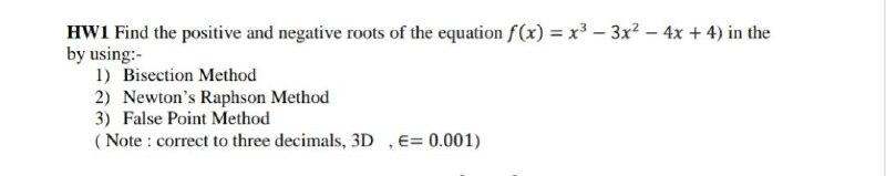 Solved HW1 Find the positive and negative roots of the | Chegg.com