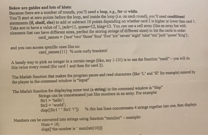 Solved Use Matlab to make a classic "Card Sharks" game. | Chegg.com