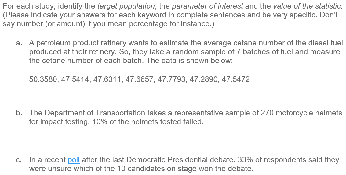 Solved For Each Study, Identify The Target Population, The | Chegg.com