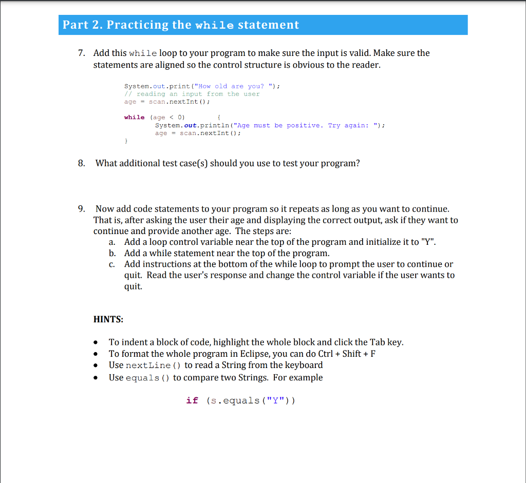 Solved Part 2. Practicing the while statement 7. Add this | Chegg.com