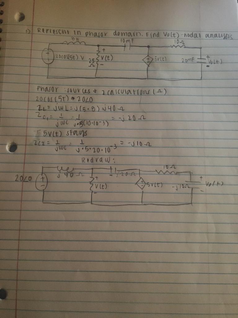 Solved 1. a) represent the circuit below in the phasor | Chegg.com