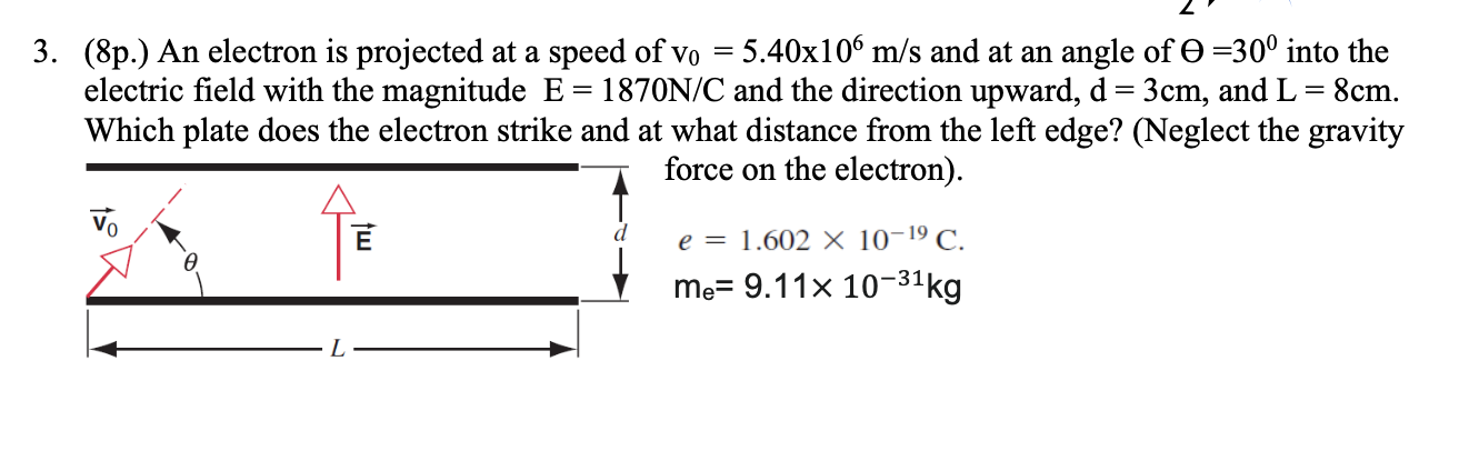 Solved = = = 3. (8p.) An electron is projected at a speed of | Chegg.com