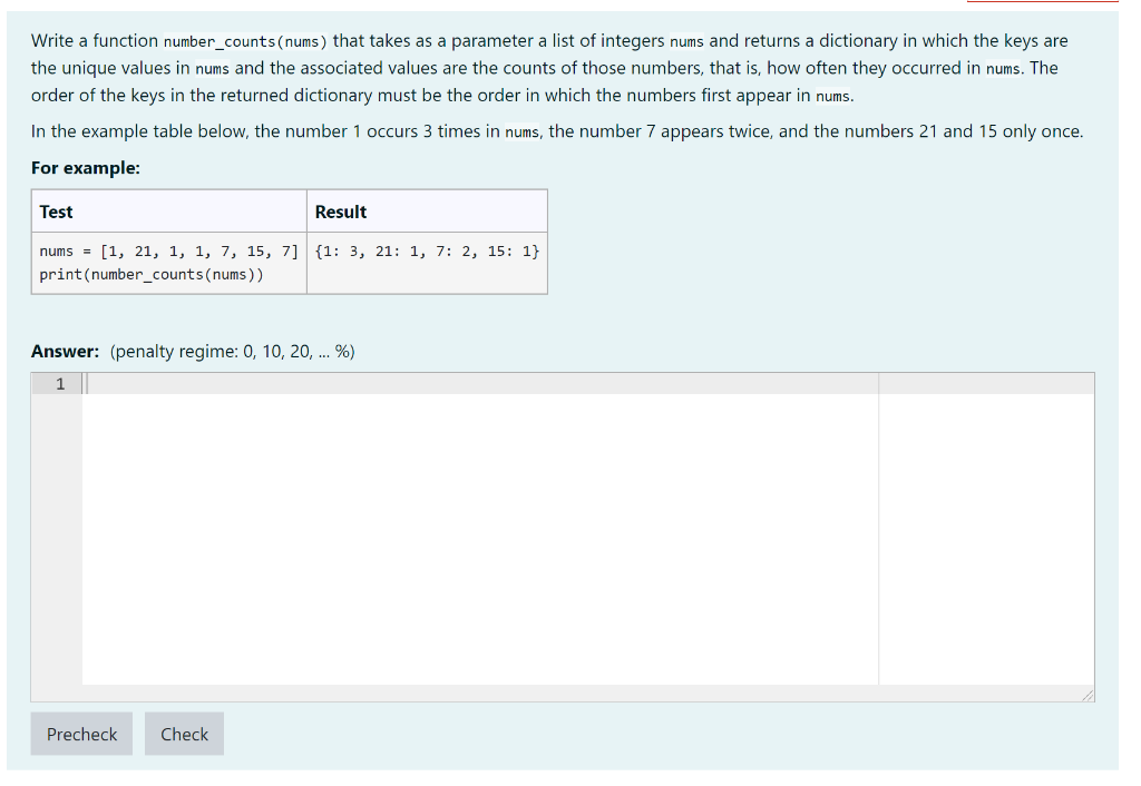 Solved Write a function number_counts(nums) that takes as a | Chegg.com