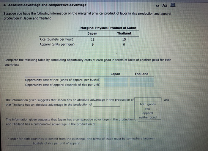 Solved 1 Absolute Advantage And Comparative Advantage Chegg Com