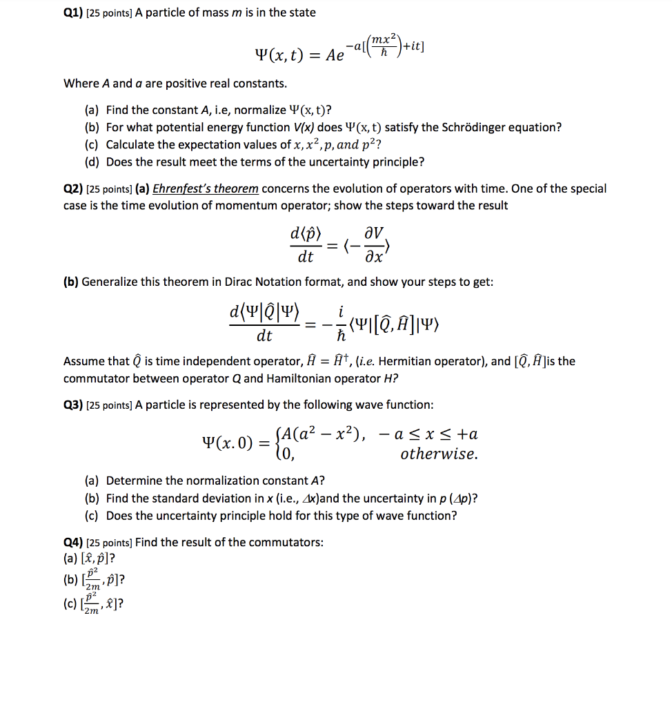 Q1 25 Points A Particle Of Mass M Is In The Sta Chegg Com