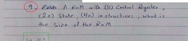 9. Costa A ROM with. (1). Control Regester, (20) State (40) instructions, what is the size of the RoM.