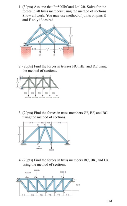 Solved 1. (30pts) Assume That P 500lbf And L-12ft. Solve For 