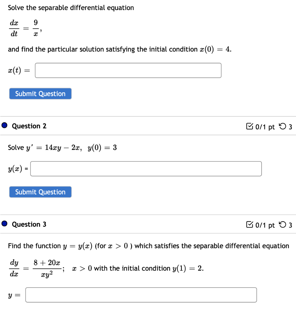 Solved Solve The Separable Differential Equation Dx 9 Dt 2