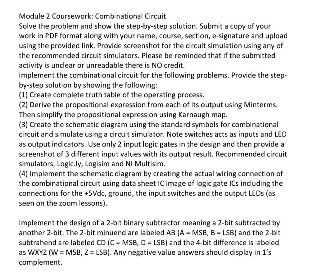 Solved Module 2 Coursework: Combinational Circuit Solve The | Chegg.com