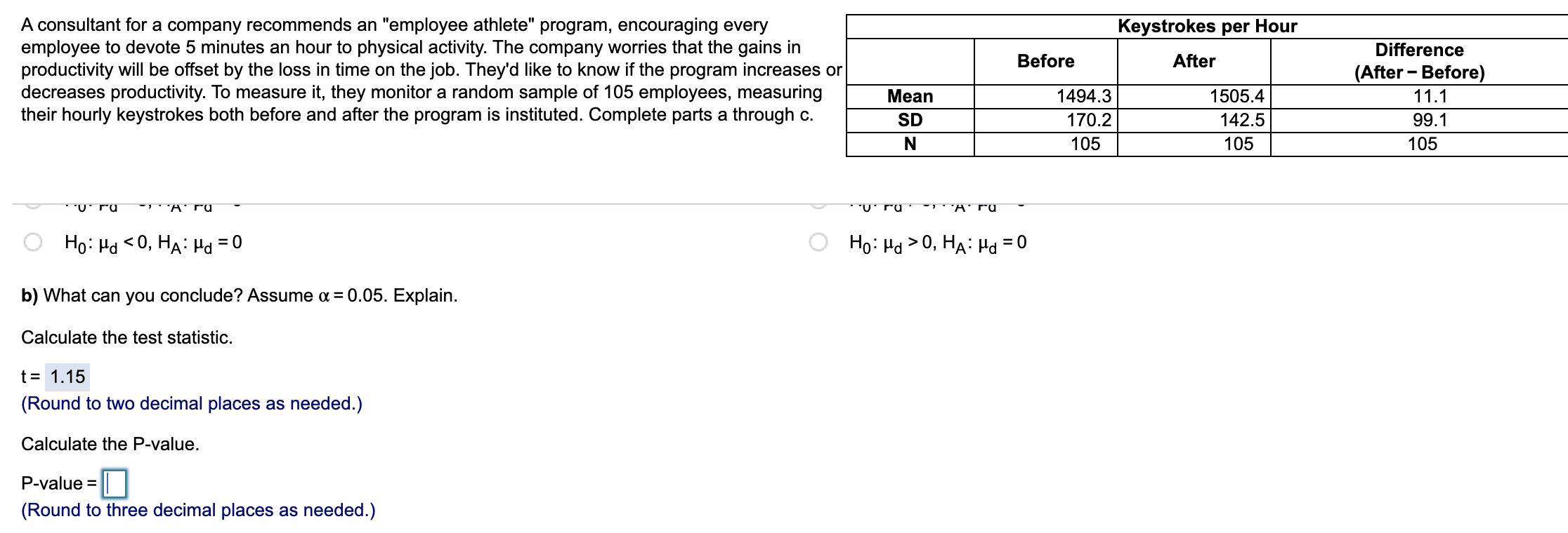 Solved Keystrokes per Hour Before After A consultant for a