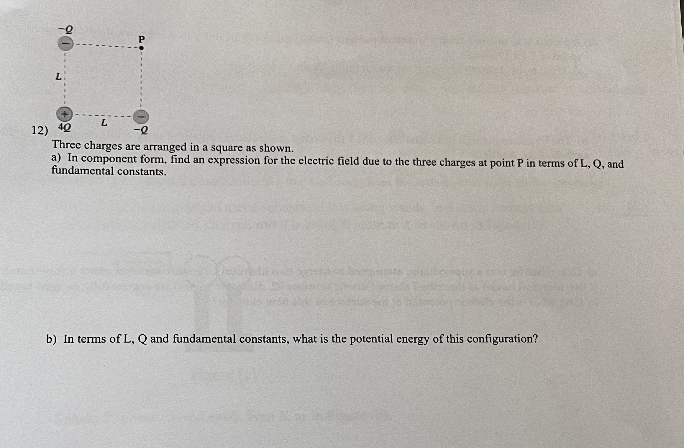 Solved Three charges are arranged in a square as shown. a) | Chegg.com