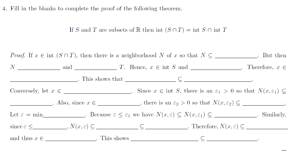 Solved 4 Fill In The Blanks To Complete The Proof Of The Chegg Com