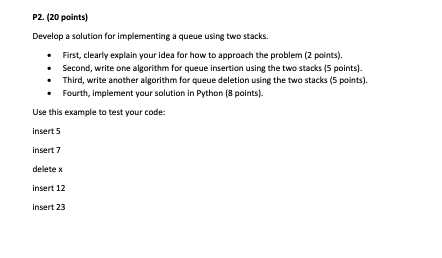 Solved P2. (20 points) Develop a solution for implementing a | Chegg.com
