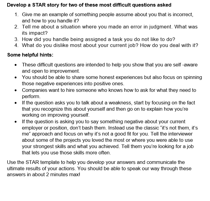 Solved Develop a STAR story for two of these most difficult