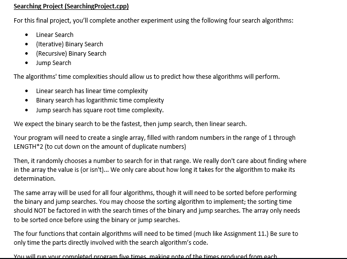 programming - programming assignment search engine in... Searching Project (SearchingProject.cpp) For this | Chegg.com