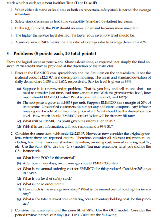 Solved Mark Whether Each Statement Is Either True T Or Chegg
