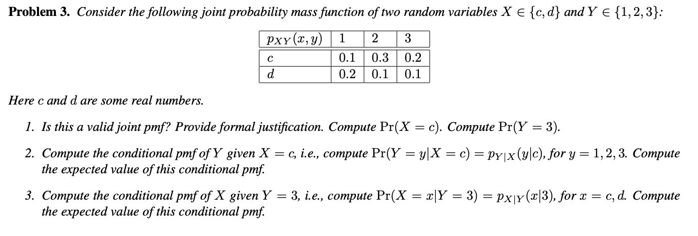 Solved Problem 3. Consider the following joint probability | Chegg.com
