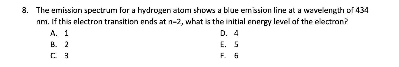 Solved The emission spectrum for a hydrogen atom shows a | Chegg.com