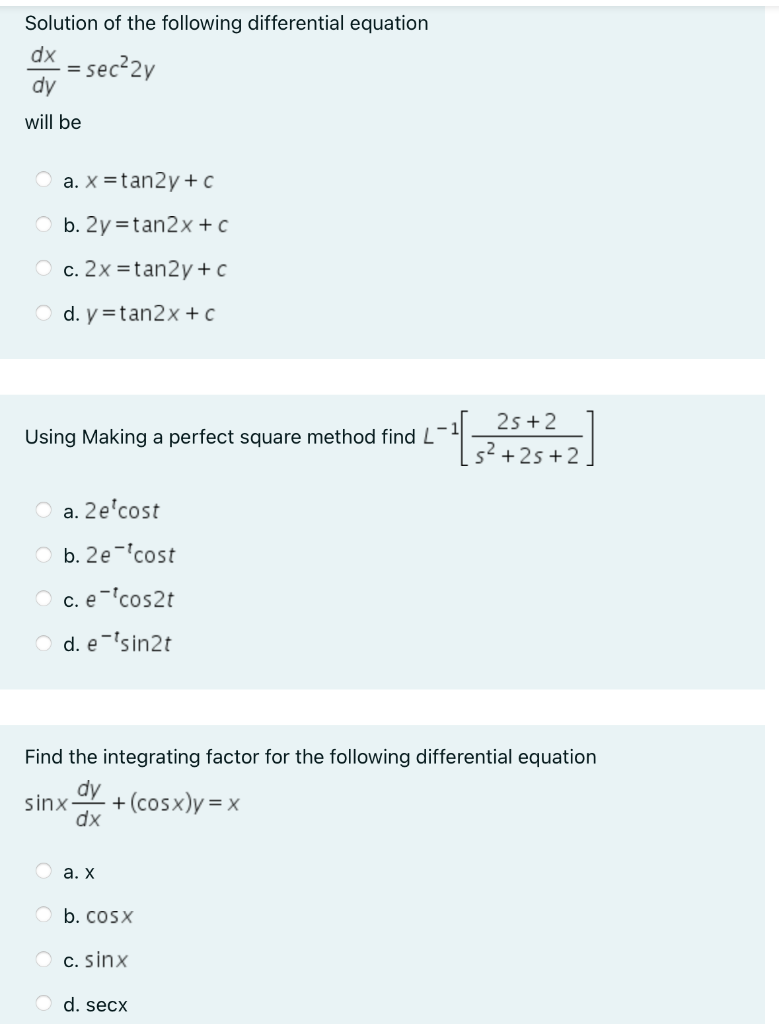 Solved Solution Of The Following Differential Equation Dx Chegg Com