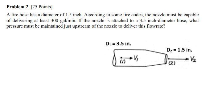 Solved Problem 2 [25 Points] A fire hose has a diameter of | Chegg.com