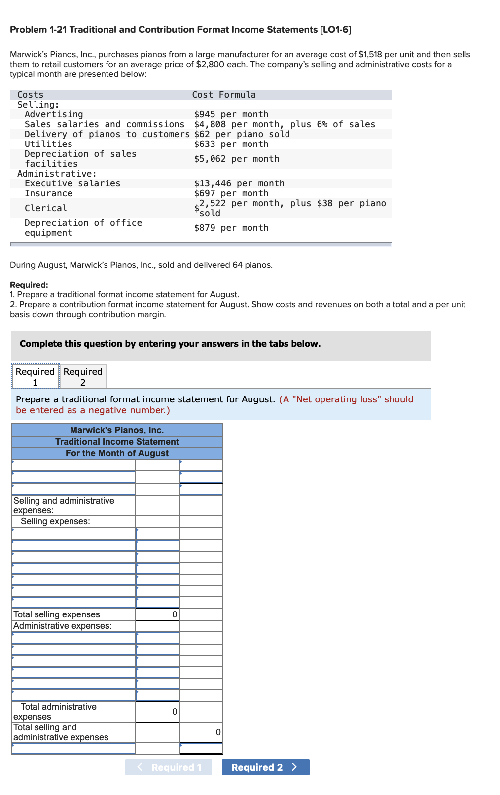 Solved Problem 1-21 Traditional and Contribution Format | Chegg.com