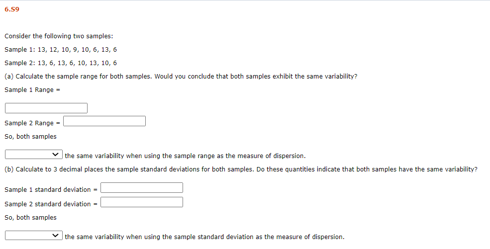 Solved 6.59 Consider the following two samples: Sample 1: | Chegg.com