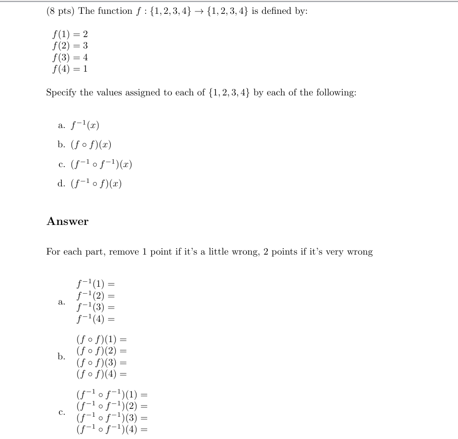 Solved ( 8 pts) The function f:{1,2,3,4}→{1,2,3,4} is | Chegg.com