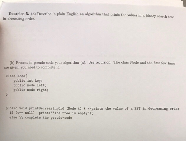 Solved Exercise 5. (a) Describe In Plain English An | Chegg.com