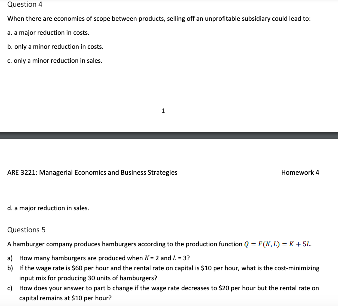 Solved Question 1 Suppose The Production Function Is Q = Min | Chegg.com