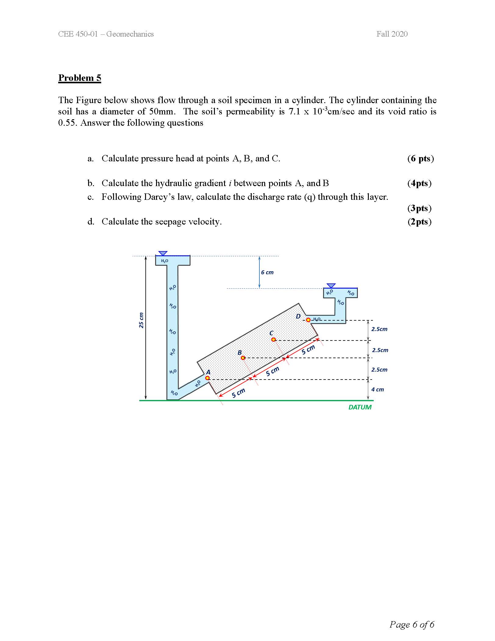 Solved CEE 450-01 - Geomechanics Fall 2020 Problem 5 The | Chegg.com