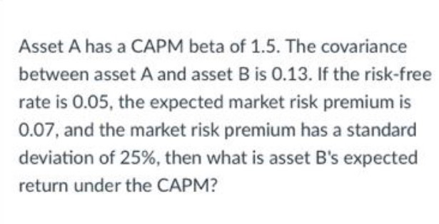 Solved Asset A Has A CAPM Beta Of 1.5. The Covariance | Chegg.com