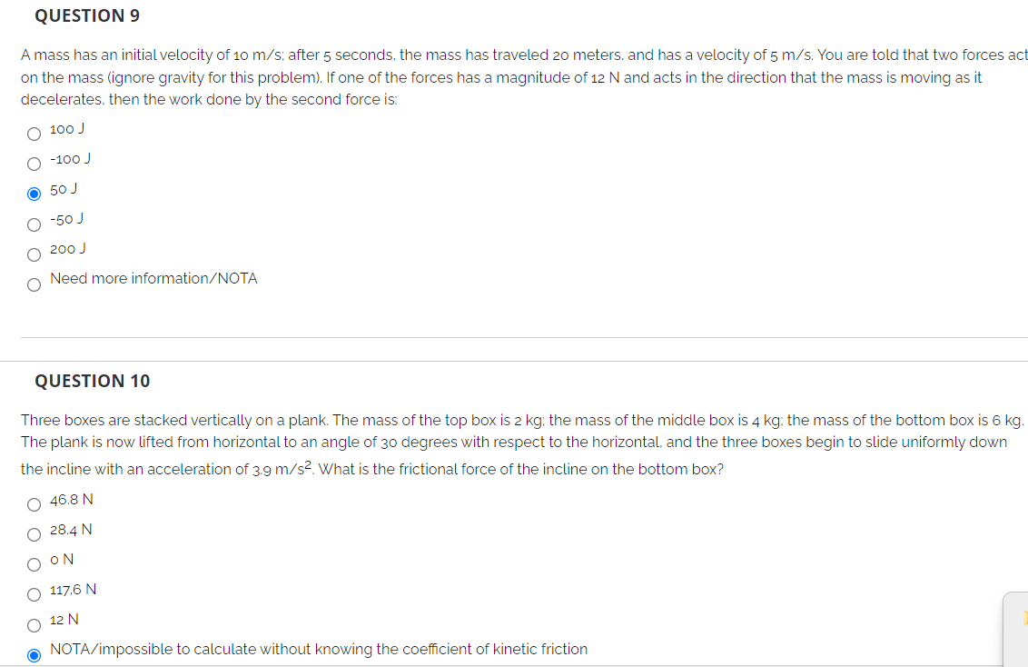 Solved QUESTION 9 A mass has an initial velocity of 10 m/s; | Chegg.com