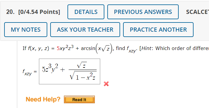 Solved If f(x,y,z)=5xy2z3+arcsin(xz) fxzy=5z3y2+1−x2zz | Chegg.com