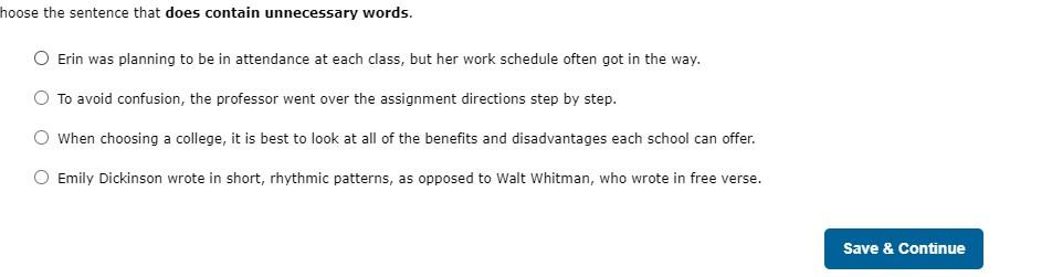 Solved Hoose The Sentence That Does Contain Unnecessary Chegg
