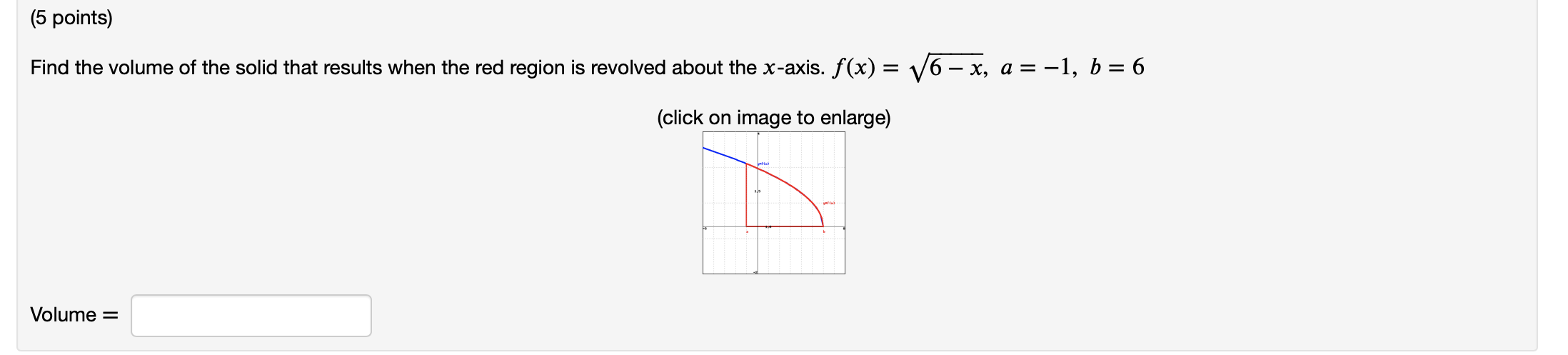 Solved (5 points) Find the volume of the solid that results | Chegg.com