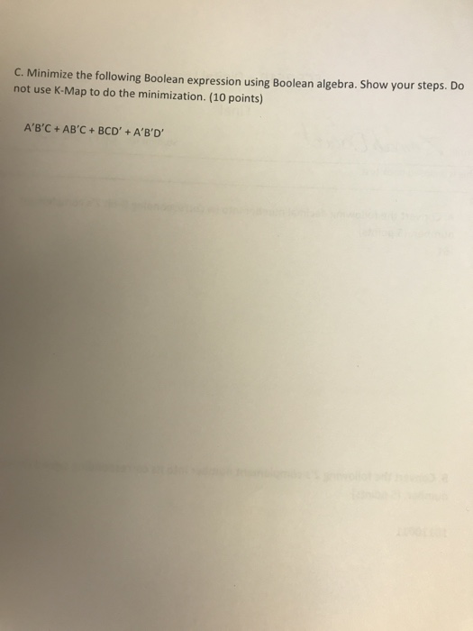 Solved C. Minimize the following Boolean expression using | Chegg.com