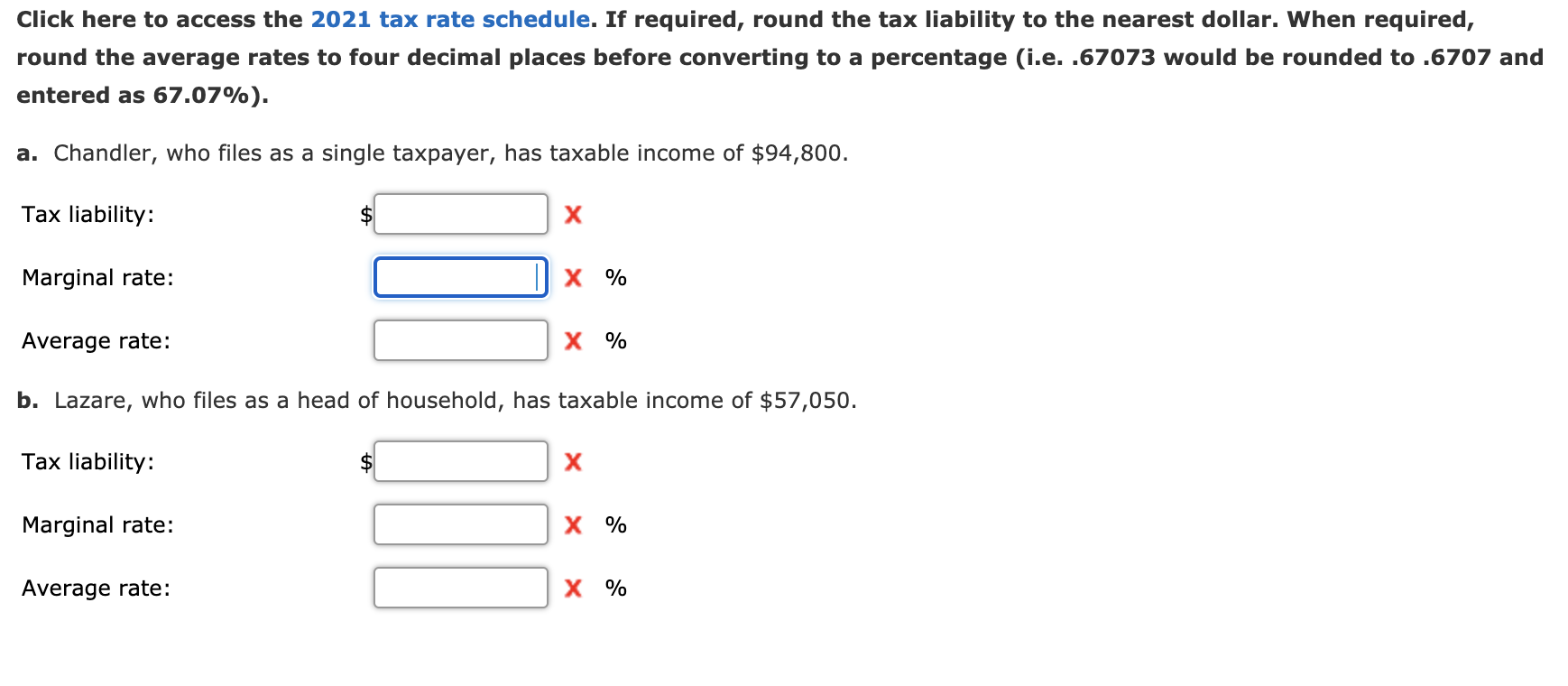 Solved Click here to access the 2021 tax rate schedule. If