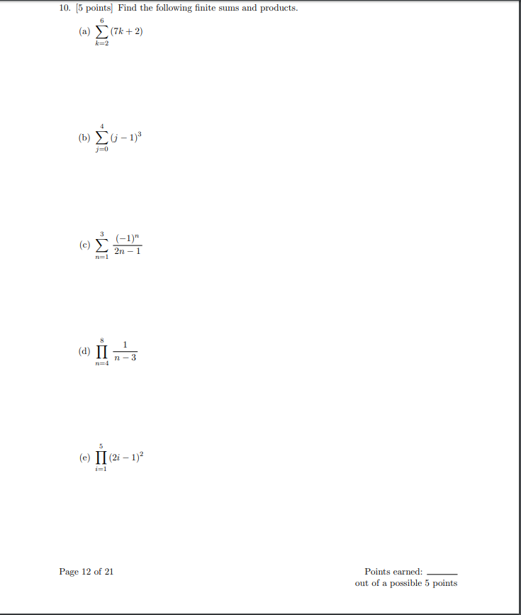 Solved 10 5 Points Find The Following Finite Sums And Chegg Com