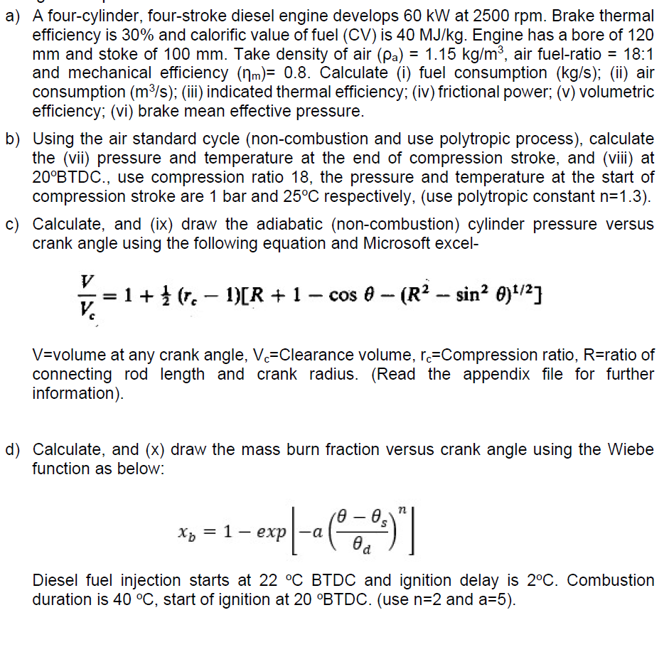 Solved a) A fourcylinder, fourstroke diesel engine