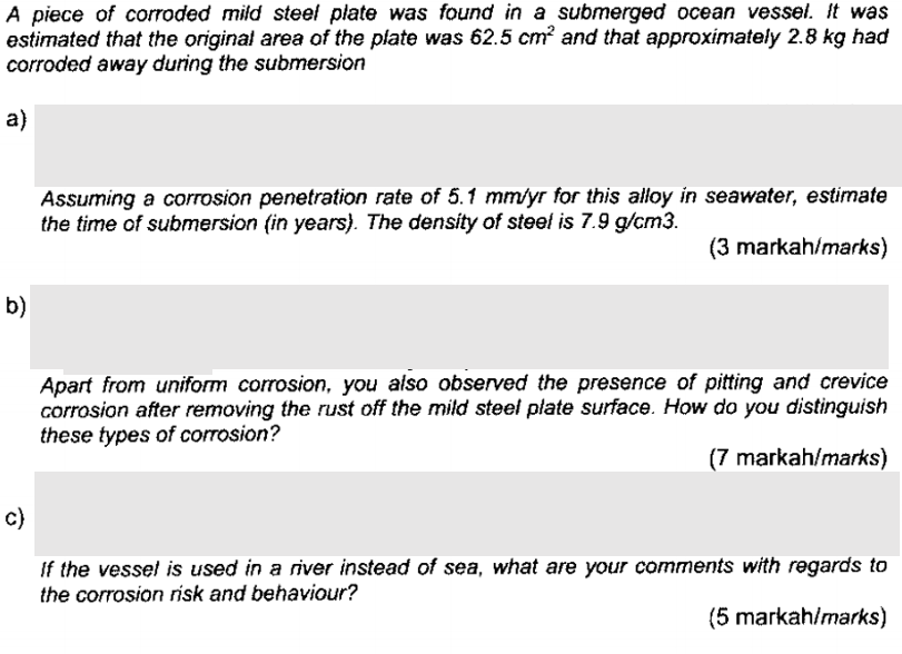SUBJECT: CORROSION ENGINEERING QUESTION: Please | Chegg.com