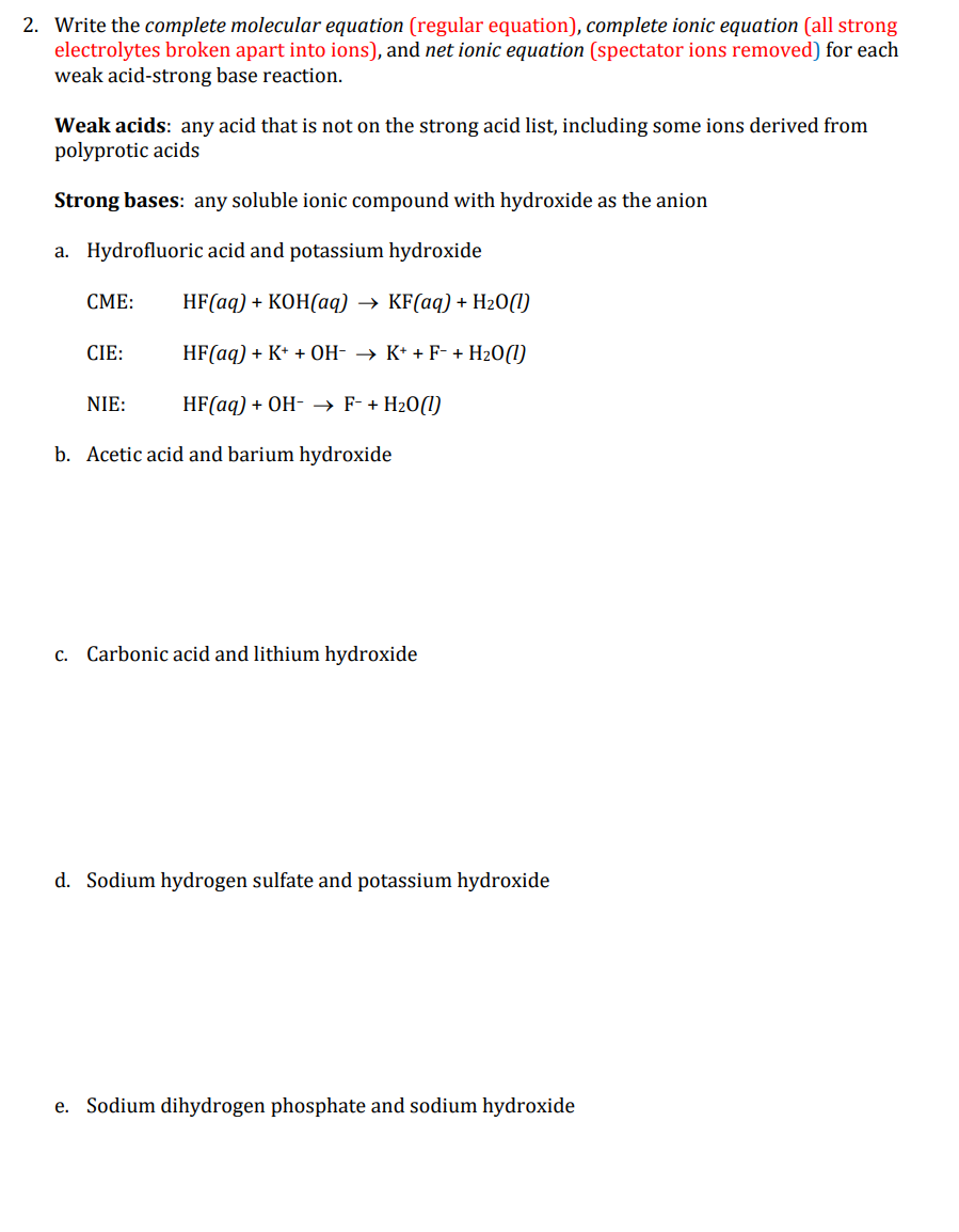 Solved 2. Write the complete molecular equation (regular | Chegg.com